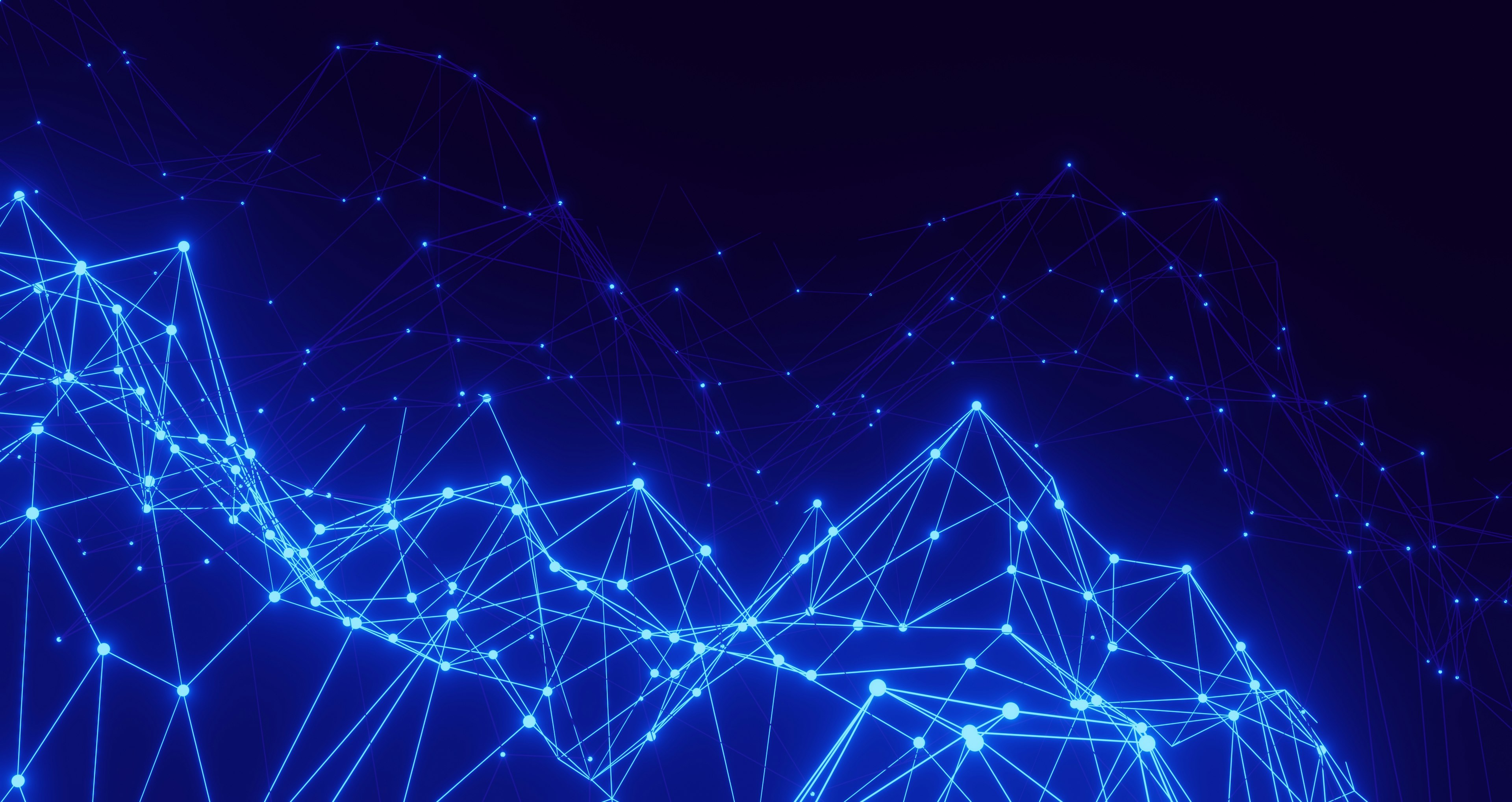 Abstract visualisation of a connected data network, glowing nodes and lines