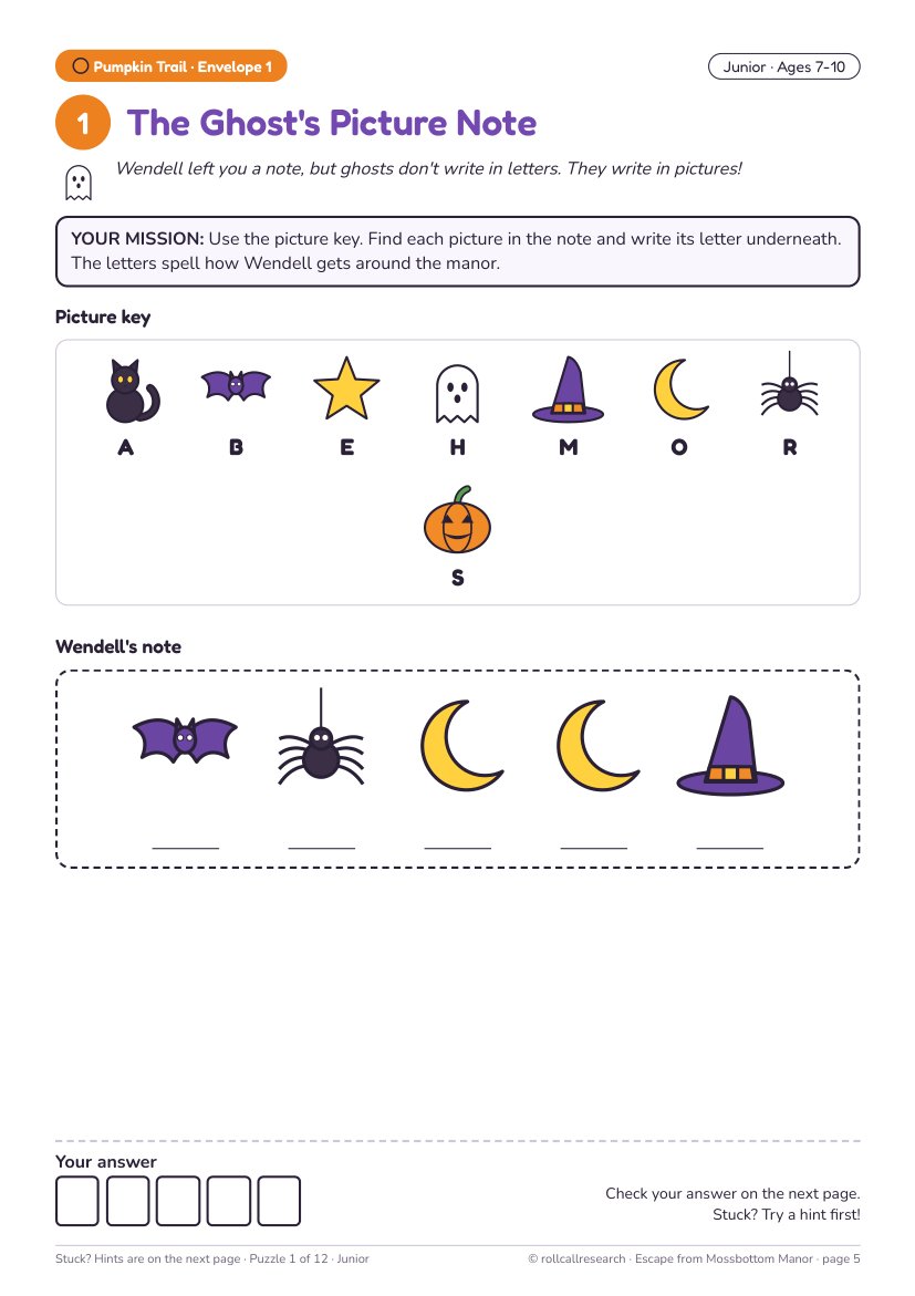 Preview of the free Halloween escape room puzzle page